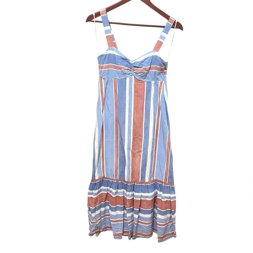 Zara Linen Blend Midi Striped Sundress Ruffle Hem 4th of July Americana Small - Picture 7 of 14